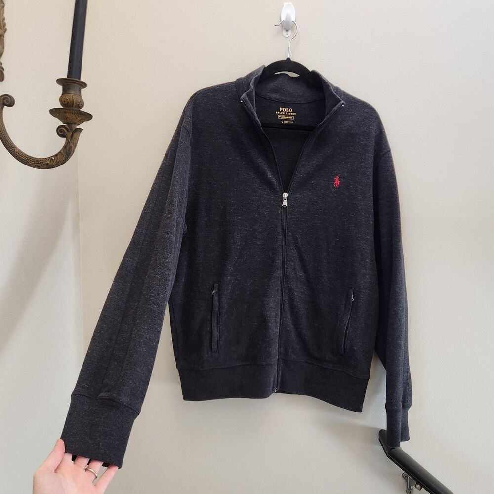 Polo Ralph Lauren Jacket Mens L Gray Full Zip Performance Pullover Lightweight